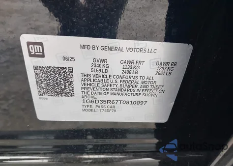 2026 Cadillac Ct5-V V-Series Blackwing Rwd z USA, uszkodzony, nr VIN 1G6D35R67T0810097